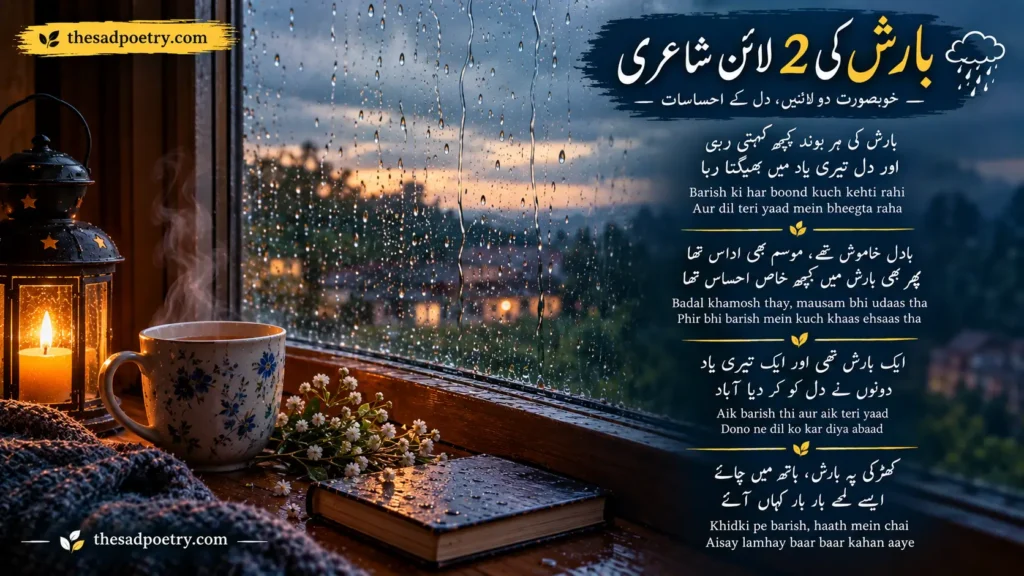 Barish Poetry in Urdu – Beautiful Rain, Love, Sad & 2 Line Poetry 3 2 Line Barish Poetry in Urdu