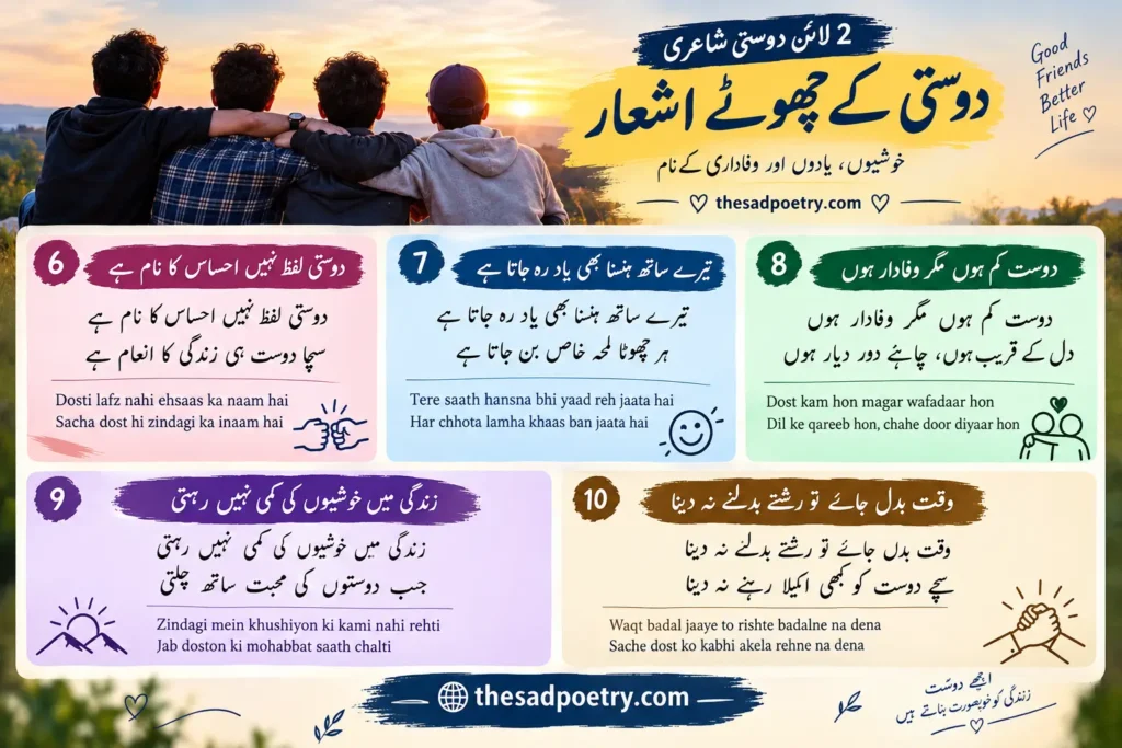 Best Friend Poetry in Urdu – 50+ Beautiful Dosti Shayari in Urdu Text 3 2 Line Dosti Shayari in Urdu